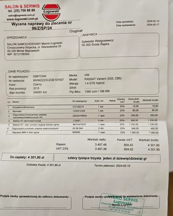 Volkswagen Passat cena 68600 przebieg: 246000, rok produkcji 2015 z Gliwice małe 466